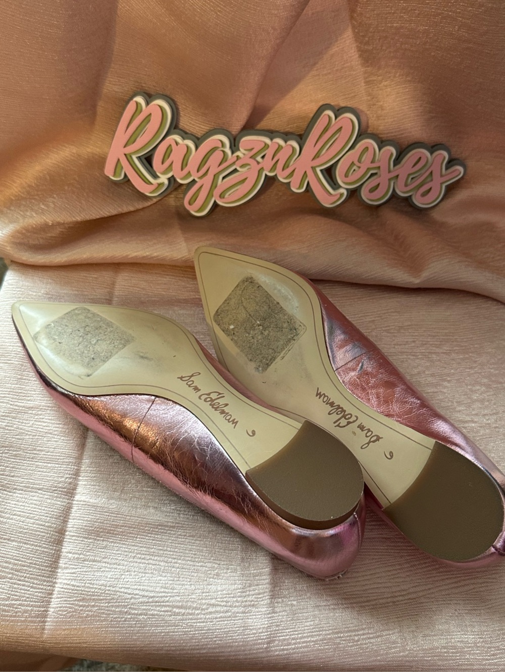 NWB! Sam Edelman Metallic Rose Pink Pointed-Toe Flats - Picture 7 of 8